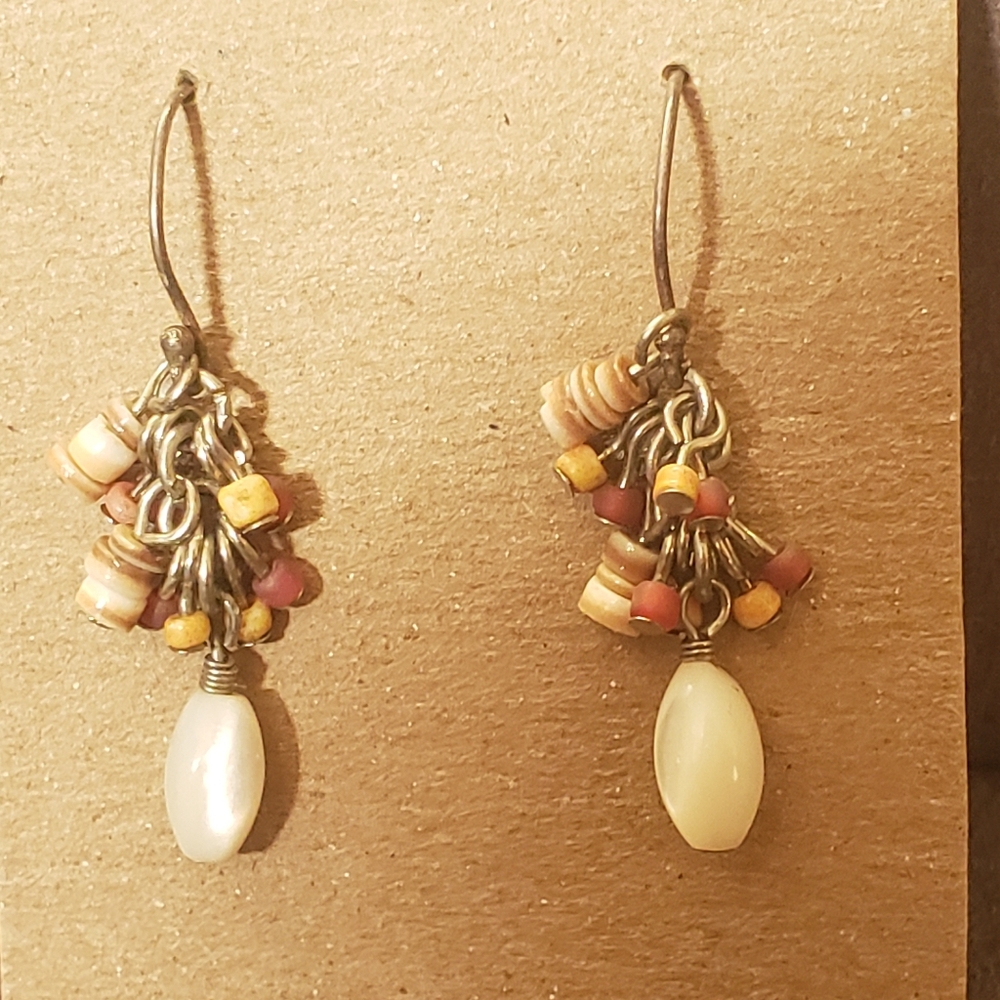 COPY 2/ $15 Vintage Style Bohemian Red Orange White Beaded Cluster Drop Earrings